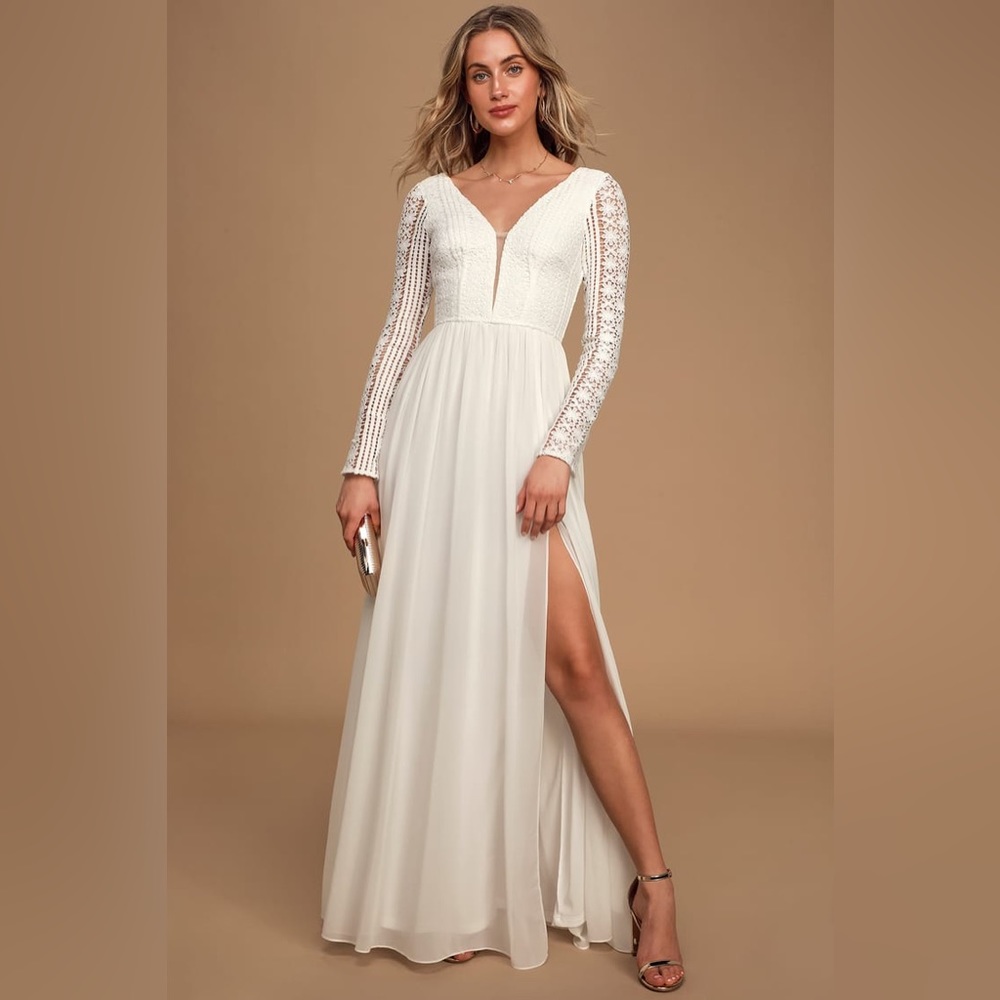 Always By My Side Ivory Lace Long Sleeve Maxi Dress